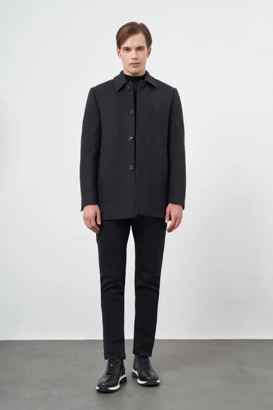 Koyu Lacivert Kaşe Bebe Yaka Kendinden Sırt Kapitoneli Astar Comfort Fit Classic Kaban 1008245154 - 2