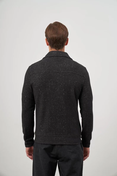 Siyah Örme Bebe Yaka Kendinden Desenli Yırtmaçsız Astarsız Slim Fit Classic Mont 1007245156 - Resim 7