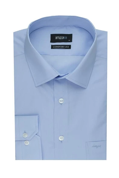 Mavi Uzun Kol Sert Yaka Cepli Comfort Fit Rahat Kesim Basic Gömlek 1004220051