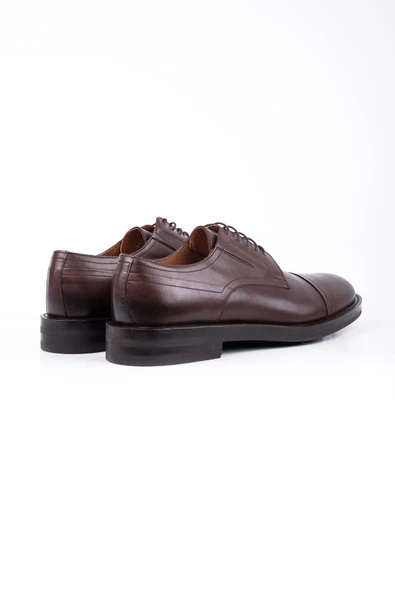 Koyu Kahverengi %100 Deri Antik Bağcıklı Classic Ayakkabı 1033245158 - Resim 4