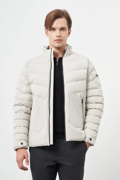 Taş Rengi Dolumlu Hakim Yaka Slim Fit Dar Kesim Klasik Mont 1007245153 - Resim 3