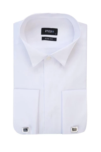 Beyaz Uzun Kol Ata Yaka  Slim Fit Dar Kesim Basic Gömlek 1004205060