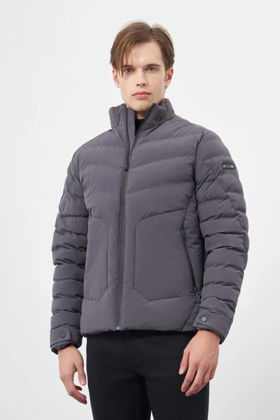 Koyu Antrasit Dolumlu Hakim Yaka Slim Fit Dar Kesim Klasik Mont 1007245153