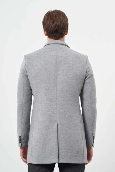 Gri Kaşe Dik Yaka Kapitoneli Astar Slim Fit Dar Kesim Klasik Kaban 1008245171 - 5