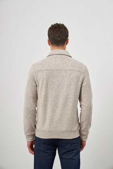 Bej Örme Bebe Yaka Kendinden Desenli Yırtmaçsız Astarsız Slim Fit Classic Mont 1007245156 - Resim 7