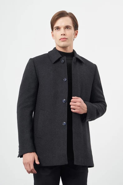 Koyu Lacivert Kaşe Bebe Yaka Kendinden Sırt Kapitoneli Astar Comfort Fit Classic Kaban 1008245154 - 3