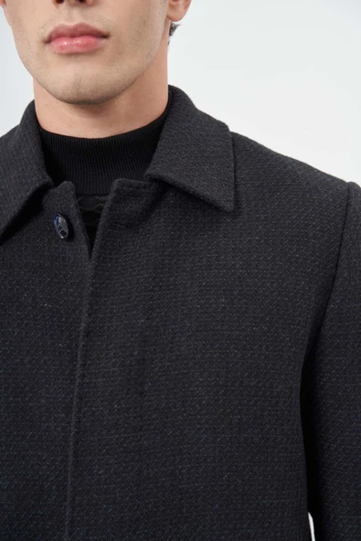 Koyu Lacivert Kaşe Bebe Yaka Kendinden Sırt Kapitoneli Astar Comfort Fit Classic Kaban 1008245154 - 4