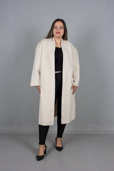 Büyük Beden Kadın Giyim Oversize Kaşe Kaban - 10