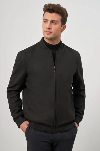 Siyah Kaşe Kolej Yaka Düz Yırtmaçsız Tam Astar Comfort Fit Classic Mont 1007245159 - 3