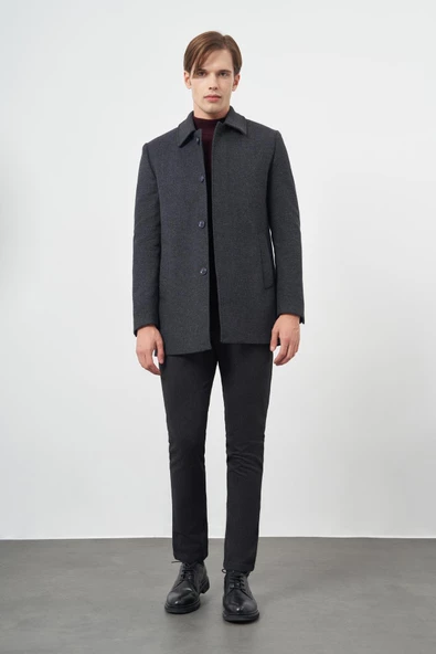 Lacivert Kaşe Bebe Yaka Kendinden Sırt Kapitoneli Astar Comfort Fit Classic Kaban 1008245155 - 2