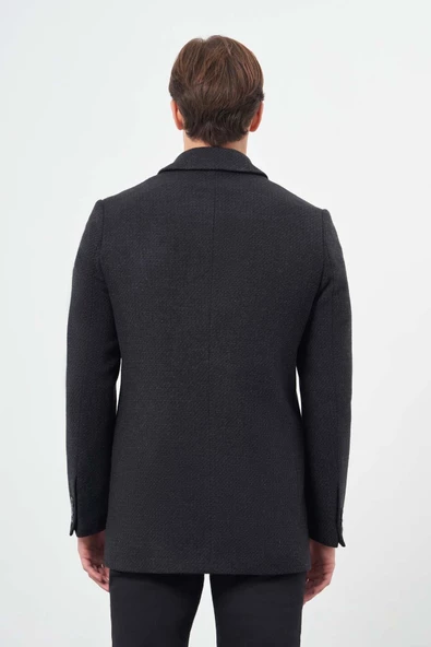 Koyu Lacivert Kaşe Bebe Yaka Kendinden Sırt Kapitoneli Astar Comfort Fit Classic Kaban 1008245154 - 5