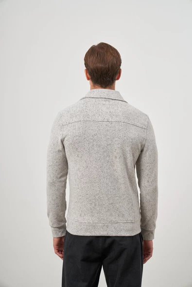 Taş Rengi Örme Bebe Yaka Kendinden Desenli Yırtmaçsız Astarsız Slim Fit Classic Mont 1007245156 - Resim 7