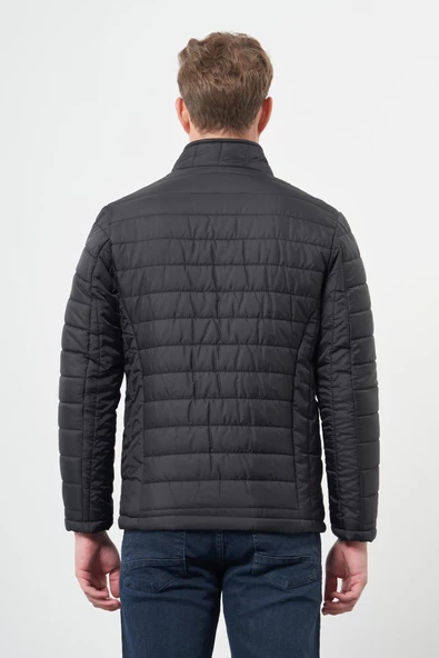 Siyah Kapitone Hakim Yaka Düz Yırtmaçsız Tam Astar Slim Fit Classic Mont 1007245155 - Resim 5