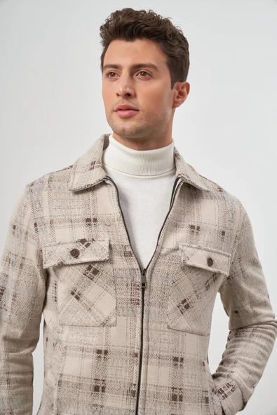 Taba Örme Bebe Yaka Kendinden Desenli Yırtmaçsız Astarsız Slim Fit Classic Mont 1007245157 - 3