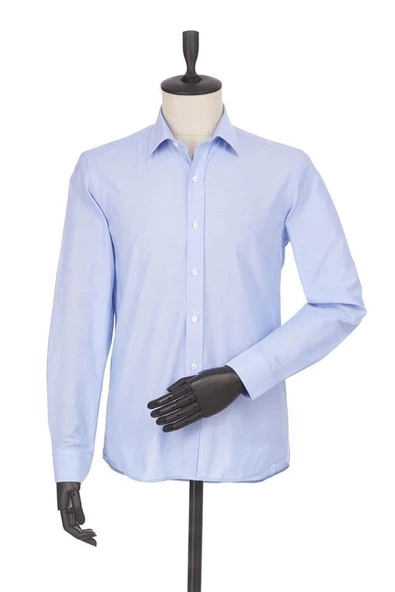 Mavi Uzun Kol Filafil Sert Yaka  Slim Fit Dar Kesim Basic Gömlek 1004225008