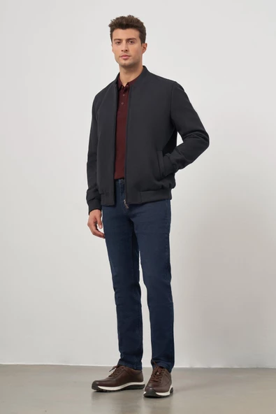 Koyu Lacivert Kaşe Kolej Yaka Düz Yırtmaçsız Tam Astar Comfort Fit Classic Mont 1007245159 - 2