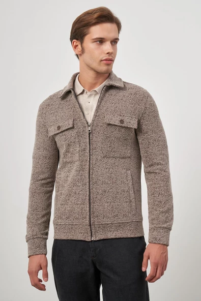 Taba Örme Bebe Yaka Kendinden Desenli Yırtmaçsız Astarsız Slim Fit Classic Mont 1007245156 - Resim 4