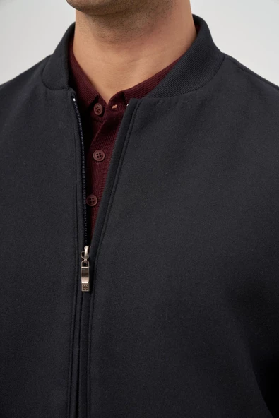 Koyu Lacivert Kaşe Kolej Yaka Düz Yırtmaçsız Tam Astar Comfort Fit Classic Mont 1007245159 - 6