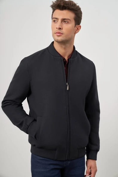 Koyu Lacivert Kaşe Kolej Yaka Düz Yırtmaçsız Tam Astar Comfort Fit Classic Mont 1007245159 - 3