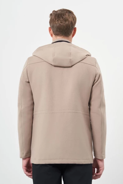 Taş Rengi Kaşe Dik Yaka Astarlı Slim Fit Dar Kesim Klasik Kaban 1008245272 - 7