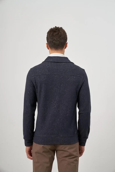 Koyu Lacivert Örme Bebe Yaka Kendinden Desenli Yırtmaçsız Astarsız Slim Fit Classic Mont 1007245156 - 9
