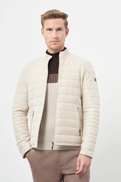 Koyu Bej Suni Deri Hakim Yaka Düz Yırtmaçsız Tam Astar Slim Fit Casual Deri Mont 1038245150 - 3
