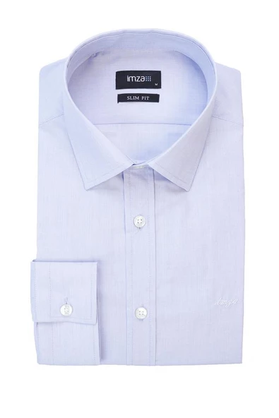 Mavi Uzun Kol Filafil Sert Yaka  Slim Fit Dar Kesim Basic Gömlek 1004215008