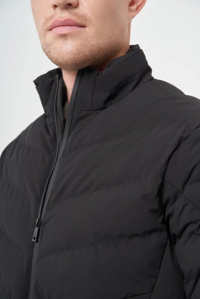 Siyah Dolumlu Hakim Yaka Slim Fit Dar Kesim Klasik Mont 1007245153 - Resim 4