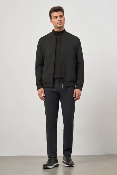 Siyah Kaşe Kolej Yaka Düz Yırtmaçsız Tam Astar Comfort Fit Classic Mont 1007245159 - 2