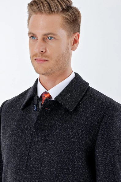 Koyu Lacivert Kaşe Bebe Yaka Desenli Kapitoneli Astar Comfort Fit Rahat Kesim Klasik Kaban 1008235163 - 6