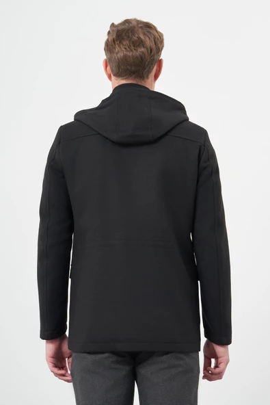 Siyah Kaşe Dik Yaka Astarlı Slim Fit Dar Kesim Klasik Kaban 1008245272 - 5