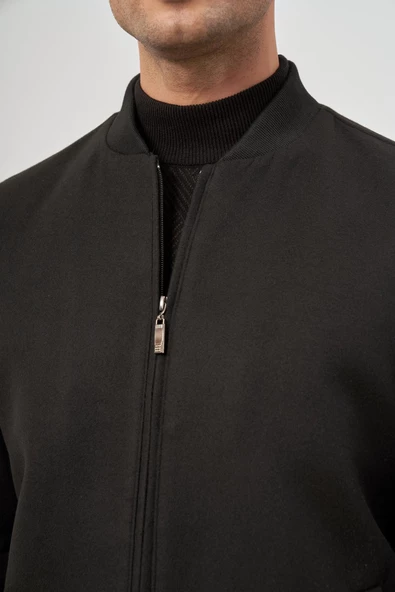 Siyah Kaşe Kolej Yaka Düz Yırtmaçsız Tam Astar Comfort Fit Classic Mont 1007245159 - 6