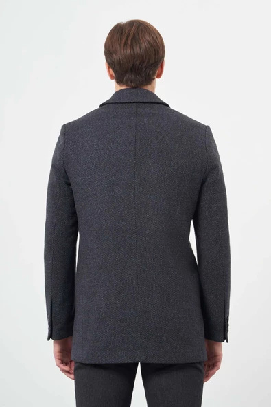 Lacivert Kaşe Bebe Yaka Kendinden Sırt Kapitoneli Astar Comfort Fit Classic Kaban 1008245155 - 5