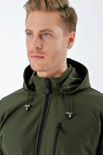 Koyu Haki Kapüşonlu Astarlı Slim Fit Dar Kesim Casual Mont 1007235900 - Resim 5
