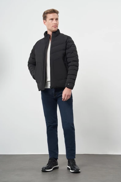 Siyah Dolumlu Hakim Yaka Slim Fit Dar Kesim Klasik Mont 1007245153 - Resim 2