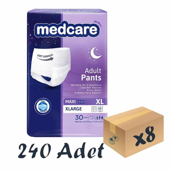 Medcare Maxi Emici Külot Yetişkin Hasta Bezi XLarge XL Beden 8 Damla 30'lu 8 Paket 240 Adet