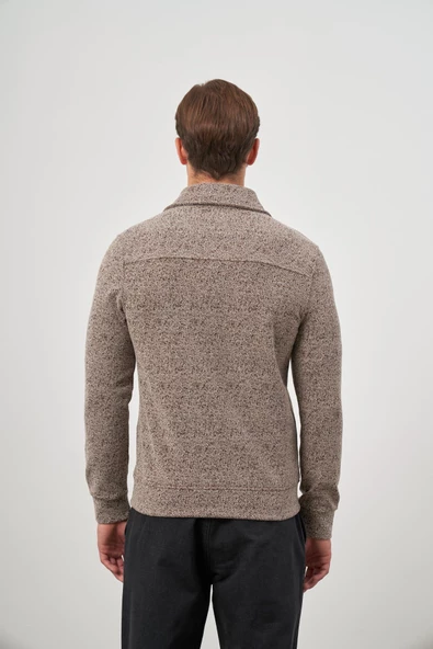 Taba Örme Bebe Yaka Kendinden Desenli Yırtmaçsız Astarsız Slim Fit Classic Mont 1007245156 - Resim 7