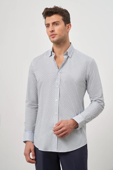 Beyaz Uzun Kol Perfectto Alttan Biritli Yaka Cepsiz Pamuklu Classic Slim Fit Gömlek 1004240259 - Resim 5