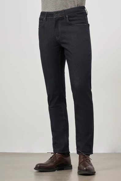 Koyu Lacivert Düz Gabardin Slim Fit Casual Denim Pantolon 1023245152 - Resim 4