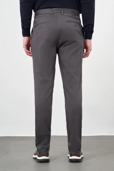 Koyu Antrasit Düz Armürlü Pamuklu Yan Cep Comfort Fit Casual Pantolon 1003245164 - Resim 5