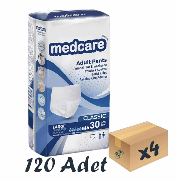 Medcare Classic Emici Külot Yetişkin Hasta Bezi 5,5 Damla Large L Beden 30'lu 4 Paket 120 Adet