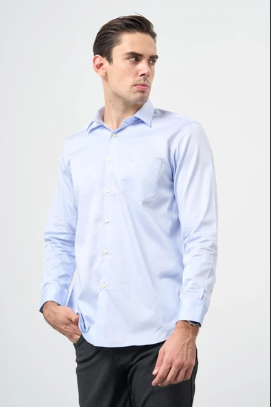 Mavi Uzun Kol Düz Bez Ayağı 041 Sert Yaka Classic Comfort Fit Gömlek 1004245323