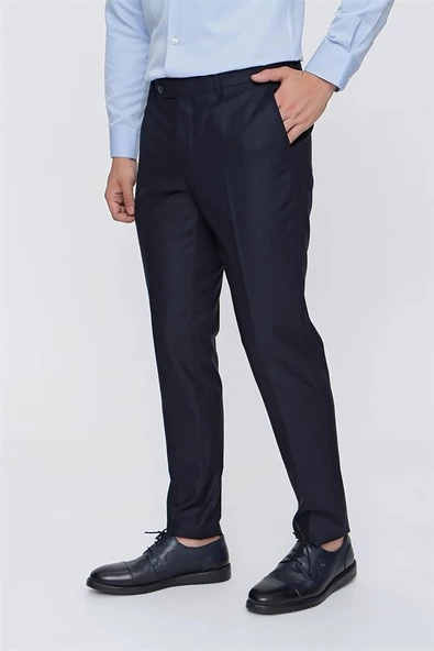 Lacivert Gabardin Yan Cepli Slim Fit Dar Kesim Basic Pantolon 1003220013