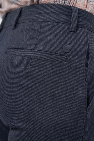 Koyu Lacivert Pamuklu Yandan Cepli Casual Slim Fit Chino Pantolon 1003245162 - Resim 4