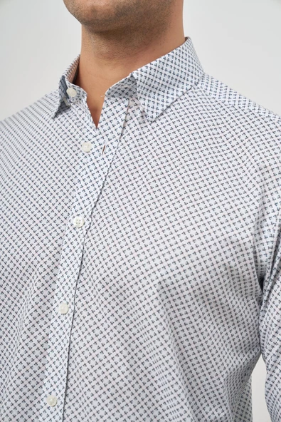 Beyaz Uzun Kol Perfectto Alttan Biritli Yaka Cepsiz Pamuklu Classic Slim Fit Gömlek 1004240259 - Resim 6