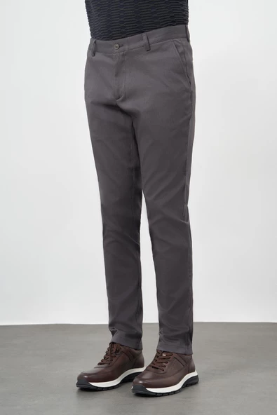 Koyu Antrasit Düz Armürlü Pamuklu Yan Cep Comfort Fit Casual Pantolon 1003245164 - Resim 3