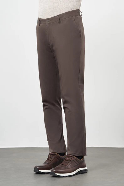 Koyu Camel Düz Armürlü Pamuklu Yan Cep Comfort Fit Casual Pantolon 1003245164 - 2