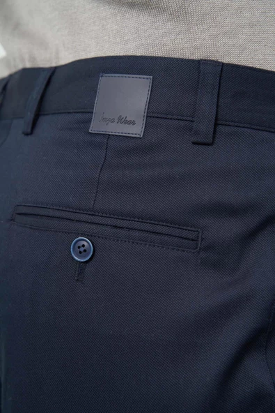 Koyu Lacivert Düz Armürlü Pamuklu Yan Cep Comfort Fit Casual Pantolon 1003245164 - Resim 4