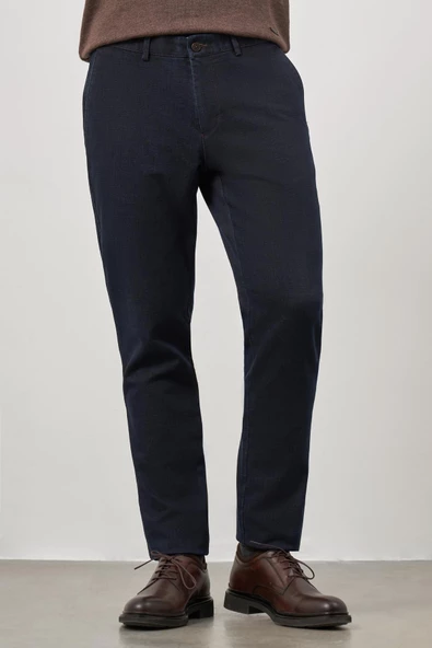 Koyu Lacivert Pamuklu Yandan Cepli Casual Comfort Fit Chino Pantolon 1003245155 - Resim 4