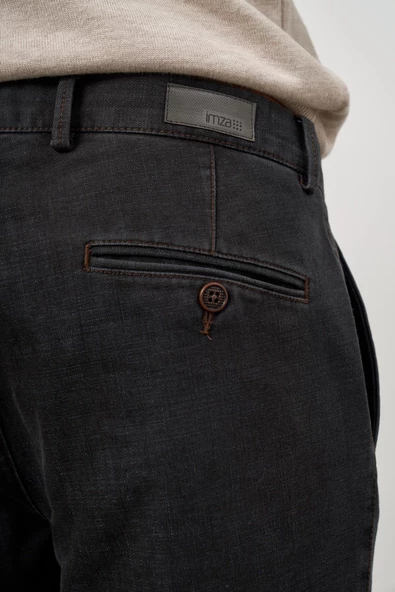 Koyu Antrasit Pamuklu Yandan Cepli Casual Comfort Fit Chino Pantolon 1003245155 - Resim 6